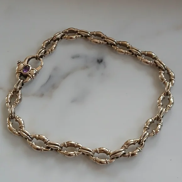 Scott Kay Bolo Link Bracelet with Amethyst Clasp 8" .925 - Picture 1 of 5